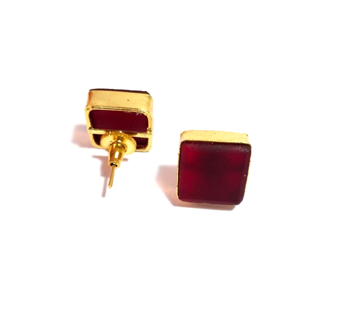 Stud Square Shap Earring Natural Rough Stone Gemstone Gift For Her. - Picture 18 of 44