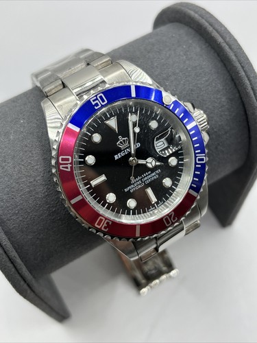 Reginald Mens Wrist Watch Silver Black Navy Red Analog Quartz New Battery. New - Picture 3 of 6