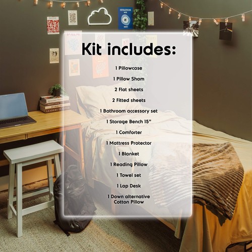 College Dorm Room Essentials Kit, Twin XL Bedding Comforter Set, Bed in a Bag - Picture 15 of 32