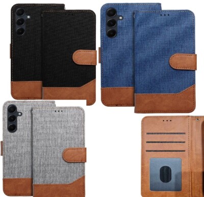 Für Samsung Galaxy S25 Plus - PREMIUM Jeans Schutz Hülle Flip Case Handy Tasche
