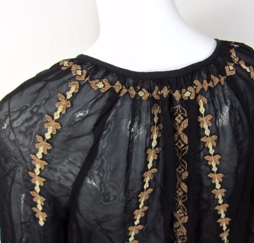 LUCKY BRAND LONG SLEEVE EMBROIDERED BLOUSE SIZE S Small BLACK CREW NECK 224 - Picture 8 of 9
