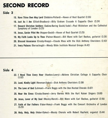 AMERICA'S 28 FAVORITE HYMNS - 33 LP - 2 Record Set - W 3188 EX EX - Picture 3 of 3