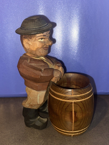 Statuina vintage Anri legno intagliato a mano botte porta stuzzicadenti Italia - Foto 2 di 14