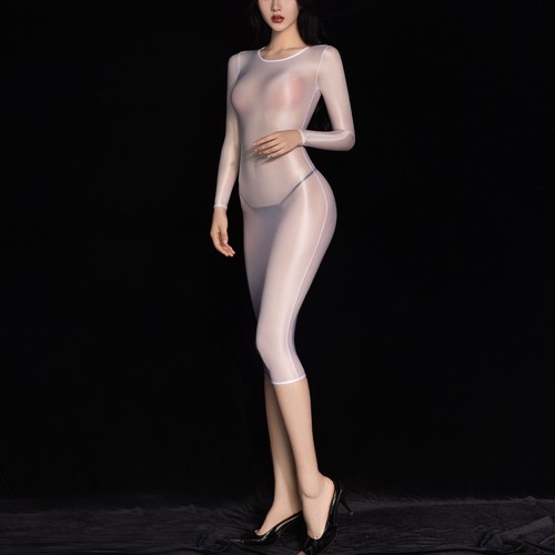 Womens Glossy See-through Long Sleeve Bodycon Dress Stretchy Slim fit Dress Hot - Picture 16 of 41