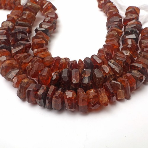 Natural Hessonite Garnet Gemstone 8 Inch Strand 10-14 MM Faceted Tumble Beads - Picture 3 of 5