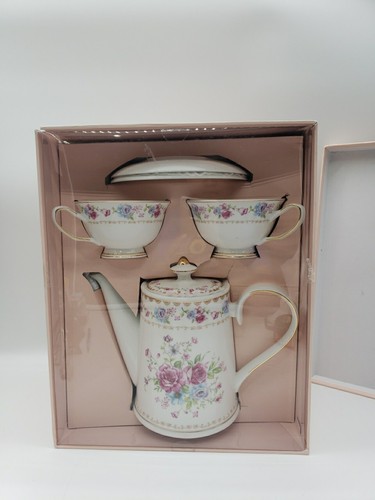 Juego de tetera Grace Teaware con juego de 2 tazas de té y platillos flores - Imagen 1 de 7
