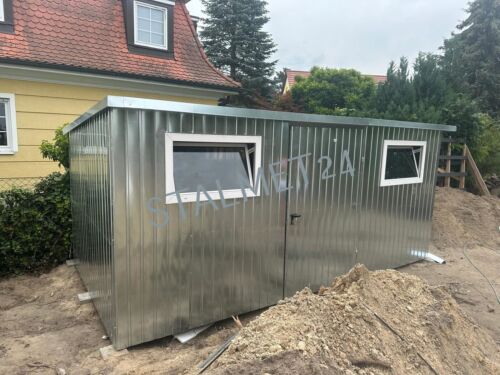 Blechgarage 5x4x2,14m Fenster Dachblende Metallhütte Lagerbox Gartenhütte Stahl - Bild 2 von 5