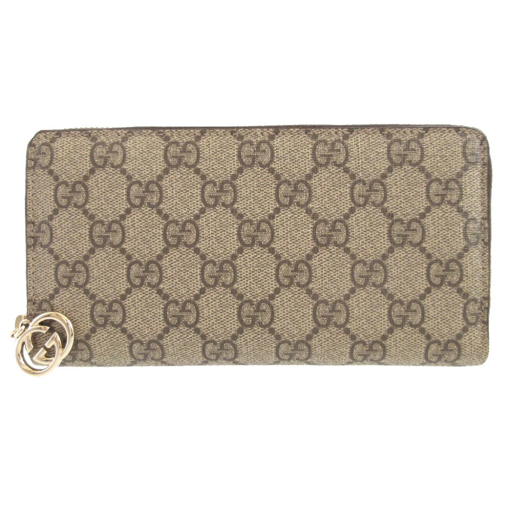 AUTHENTIQUE GUCCI 307982 Portefeuille long zippé beige/marron GGSupreme/cuir 0415