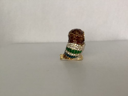 owl lacquered jeweled trinket Small  hinged - Picture 9 of 11