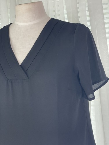 Zeagoo Tunic Top Size S Black V-Neck Short Sleeve Loose Fit Relax Chiffon Blouse - Picture 6 of 24