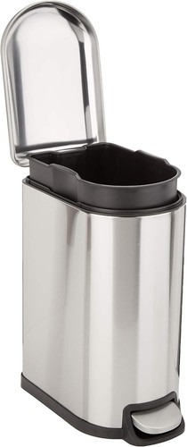 Compact trash can with lid and soft close foot pedal, brushed stainless steel - Picture 1 of 6