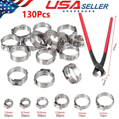 130pcs Single Ear Stepless Hose Clamp + Pincer Tool Kit Stainless Steel - Picture 2 of 12