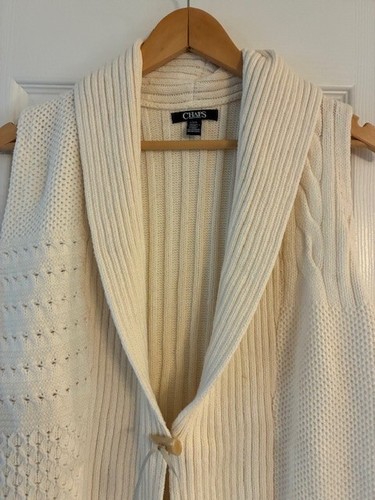 Chaps Women's Ivory Open Shawl Collar Cotton Blend Knit Long Vest Size Large - Picture 2 of 10