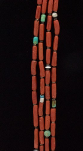 Collar Heishi y cuentas de coral tubulares mediterráneas naturales de alta calidad de 4 hebras - Imagen 3 de 4