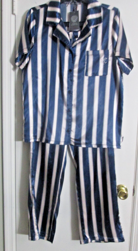 Vince Camuto Dara Sleepwear Set Navy Striped Short Sleeve Button Top Long Pant L - Picture 2 of 10