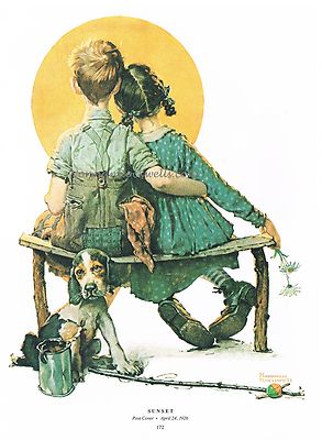 Norman Rockwell VINTAGE print BOY AND GIRL GAZING AT THE MOON