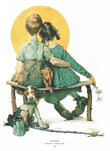 Norman Rockwell VINTAGE print BOY AND GIRL GAZING AT THE MOON 8"x10" puppy love - Picture 1 of 1