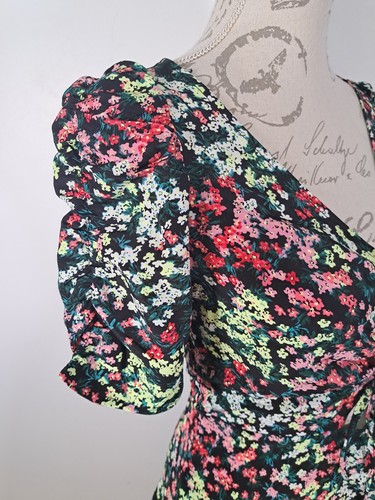 THE FROLIC Tea Dress Vintage Floral Print Ruched Bust Short Sleeve BNWT UK 8 - Picture 7 of 22