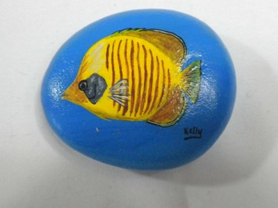 Yellow Tropical Fish Beautiful Rock Art By Ann Kelly Hand Painted