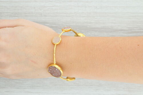 Nuovo Nina Wynn 8 " Bracciale Rigido Quarzo Drusa 22k Oro Argento Sterling - Foto 6 di 6