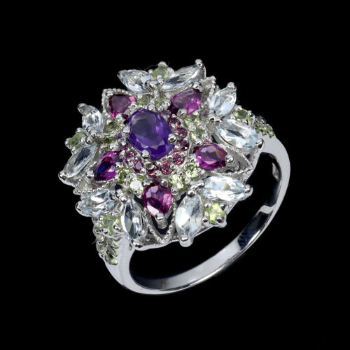 Sommer 925 Silberring Oval Amethyst Aquamarin Peridot Edelstein Schmuck - Bild 2 von 14