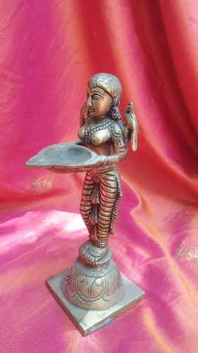 Apsara Oil Lamp Vintage Statue Brass Handmade India Parrots Temple Asia I - Bild 3 von 5