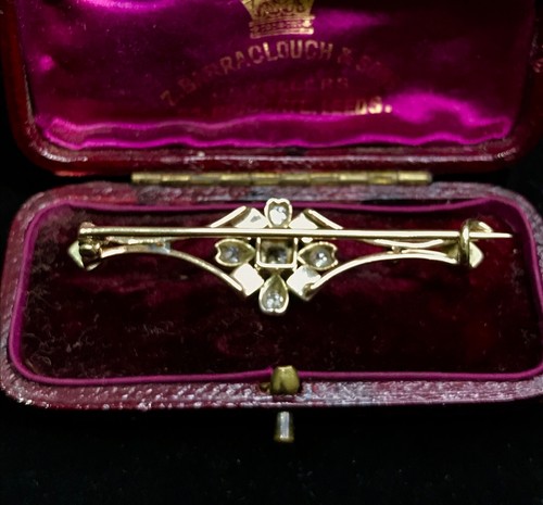 Spilla antica diamanti e perle taglio antico oro 9 ct - grammi 5,83 - Foto 3 di 3