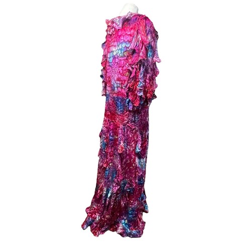 Diane Freis Georgette Colorful Dress Mermaid Silk Drop Waist Flowy Ruffles Rare - Picture 8 of 16