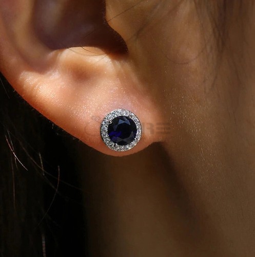 Round Cubic Zirconia 925 Sterling Silver Women Ear Cartilage Stud Earrings Gift - Picture 11 of 62