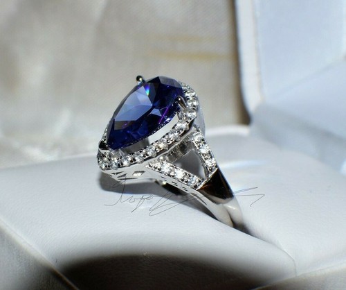 7.67 ct PREMIUM AAA TANZANITE & 36 DIAMONDS WEDDING GYPSY 14K WHITE GOLD FILL 9. - Picture 9 of 12