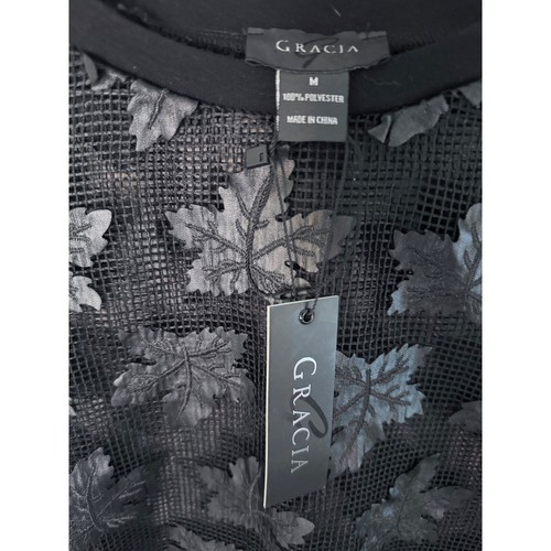 Gracia Sheer Leave Top Bluse Größe M Schwarz Neu mit Etikett Spitze - Bild 3 von 4