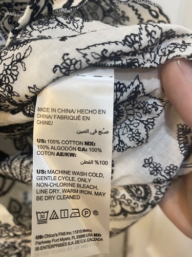 Camicia con stampa Chico's Paisley con colletto abbottonato top con orlo a gettoni donna taglia 2 - Foto 8 di 8