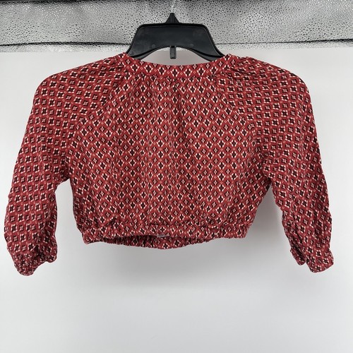 Zara Girl’s Red Abstract Aztec Print 100% Viscose Pullover Cropped Top Size 6 - Picture 7 of 9