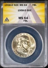 1958-D 50c Silver Franklin Half-dollar MS 64 FBL ANACS OMS # 7577461 + Bonus