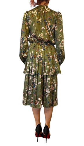 CHRISTINA ROHDE TEEN GIRL 16 WOMEN'S SMALL GREEN SATIN PLEATED FLORAL MIDI DRESS - Picture 7 of 14