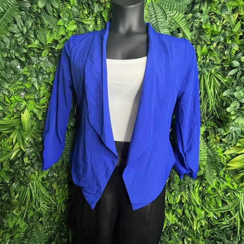 Rosette Jacket Women Large Blue Soft Work Blazer Travel Open Asymmetrical 0159 - Picture 3 of 6