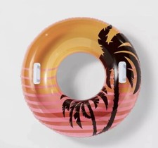 NEW SUN SQUAD INFLATABLE SWIM TUBE WITH HANDLES PALM TREE DESIGN POOL FLOAT 33"