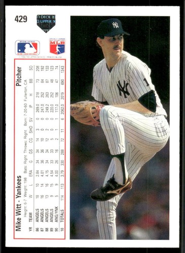 1991 Upper Deck #429 Mike Witt - Picture 2 of 2