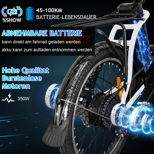 E-Bike Klapprad 20 Zoll Elektrofahrrad 13AH Lithium-Akku Electric Bike Fatbike - Bild 4 von 11