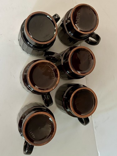 Set of 6 Japan Brown Stoneware Stackable Mugs with Gray Drip Glaze 3.5" Tall MCM - Picture 6 of 13