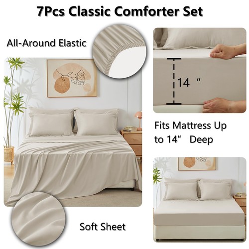 Full Comforter Set with Sheets 7 Pieces Bed in a Bag Oatmeal All Season Beddi... - Picture 5 of 8