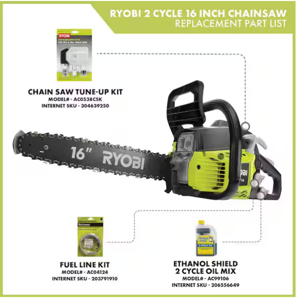 RYO RYOBI RY3716 16 in. 37cc 2-Cycle Gas Chainsaw with Heavy-Duty Case