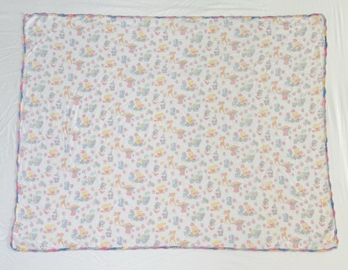 Vintage 80's Handmade Crocheted Recieving Baby Blanket Animals Rainbow 44x33 - Picture 8 of 9
