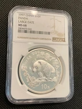 1997 CHINA .999 SILVER PANDA LARGE DATE NGC MS68 1 OZ SHIPS FREE!