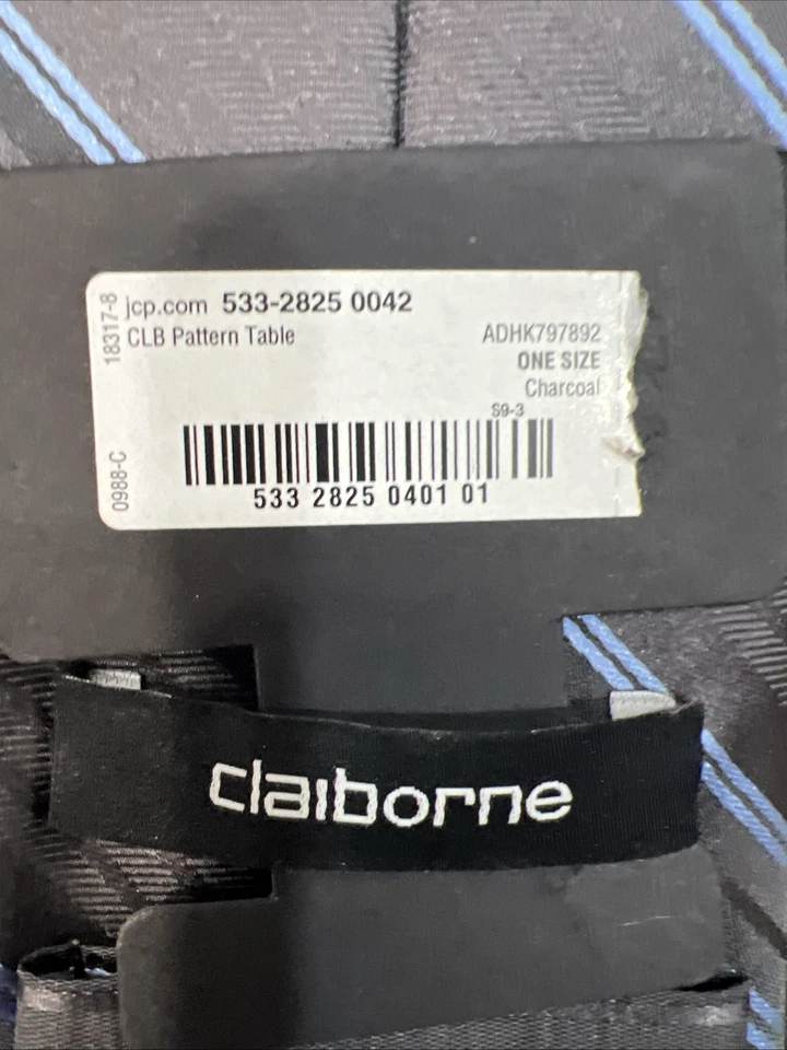 Claiborne Men's Silk Tie Grey With Blue Stripes Brand New With Tags - Image 3 of 4