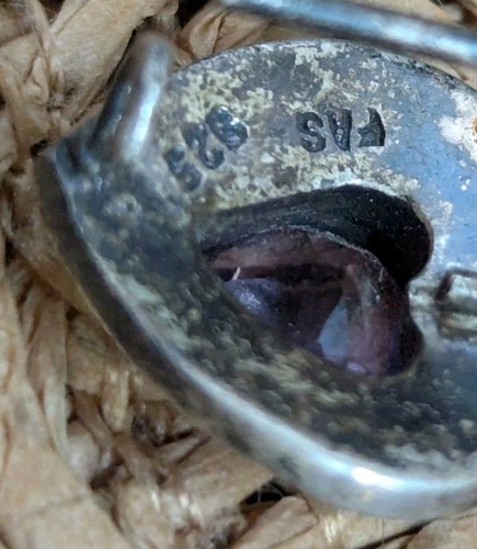 Orecchini pendenti donna vintage FAS argento sterling marcasite e cuore ametista - Foto 7 di 9