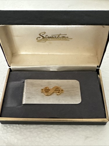 Money Clip by Signature Rhodium finish in original box VTG $ Dollar Sign Clip - Picture 2 of 11