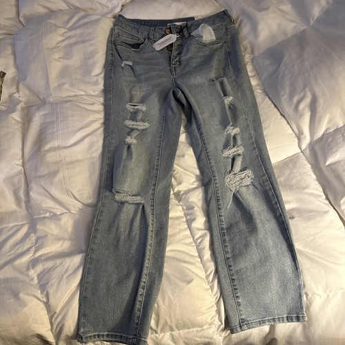 Girls Size 9 Jeans Skinny Distressed,Snap Fly, SO Brand NWT CUTE CLEAN - Picture 1 of 15