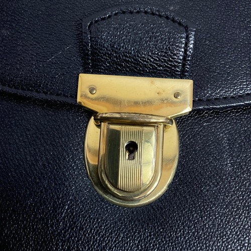 Vintage Homa Martin Leather Handbag Briefcase Style Black  Gold Lock & Key - Picture 4 of 19