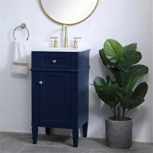 Elegant Decor Williams 18" Single Marble Top Bathroom Vanity in Blue - Picture 2 of 16